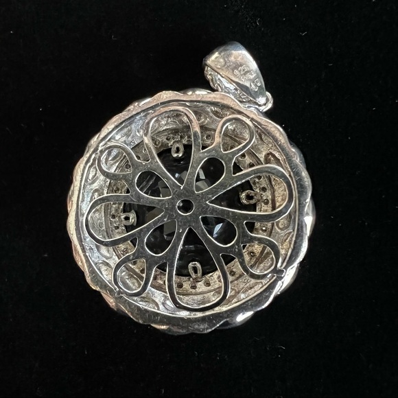 Vintage Moissanite crown round pendant with faceted onix set in 925 Silver - Picture 7 of 9